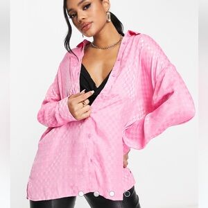 Misguided US size 6 oversized pink checkered button down